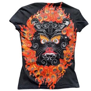 Galliano Black T-Shirt with Fiery Design